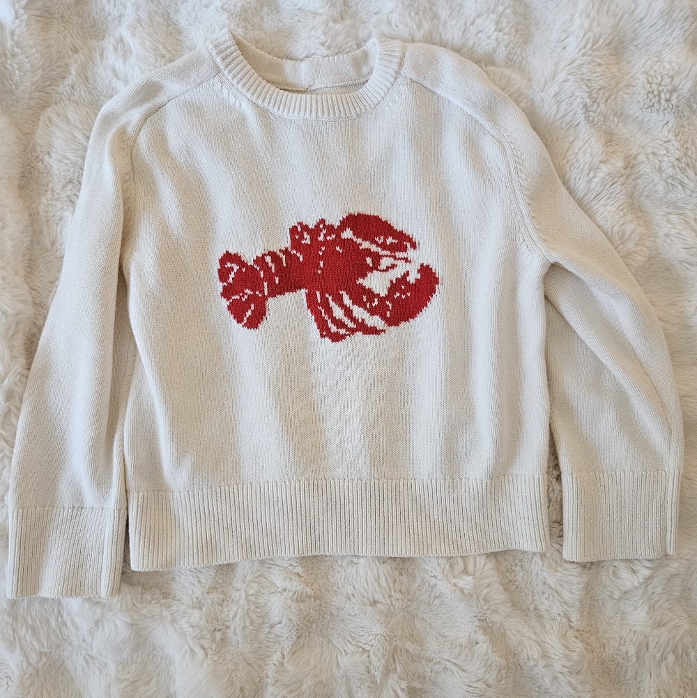 Abercrombie & Fitch White Sweater with Red Lobster Design